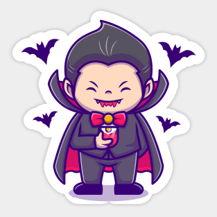 Cute Dracula Drink Blood Juice With Bat Sticker